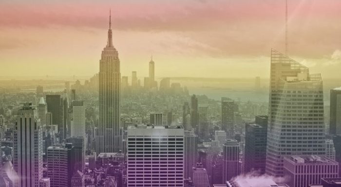 Manhattan sunset with a rainbow gradient